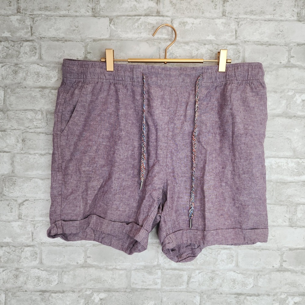 Eddie Bauer Shorts Purple Linen Cotton Blend Braided Drawstring Casual XL